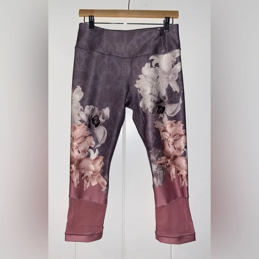 Calia Floral Crop Mesh Insert Leggings Gym Yoga Workout Women M Athleisure - Picture 6 of 7